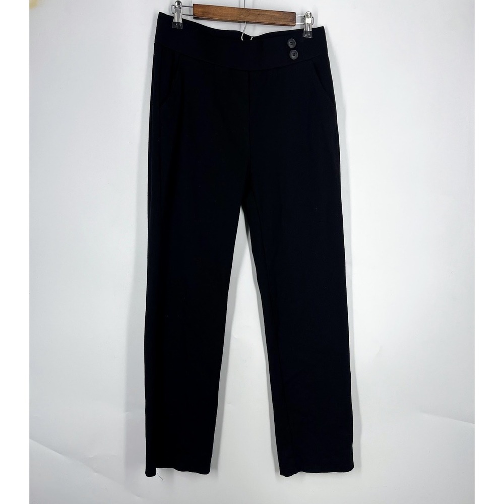 Tapata Womens Black Pull On Straight Leg Dress Pants Button Detail Office Career